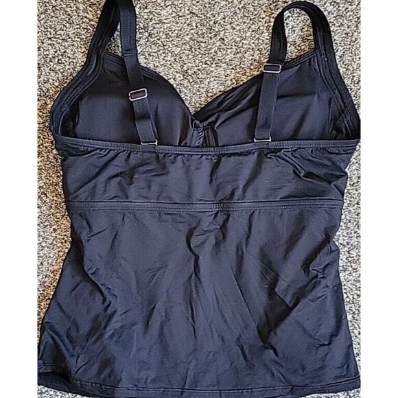 Swim Top Black 14 D Cup Wrap Front Tankini (L) Solid Underwire Lands' End S459 - Picture 4 of 7